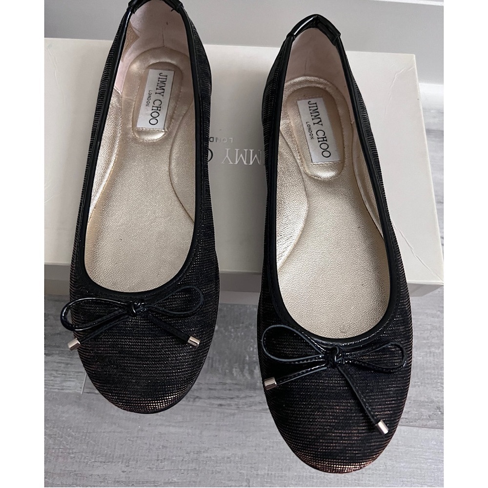 JIMMY CHOO Authentic Size 36 Metallic Black and Brown Tiger Stripe Balle…
